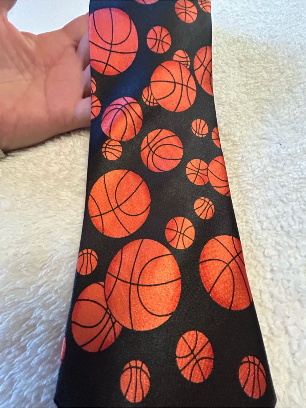 Kids Basketball Print Necktie - Black and Orange